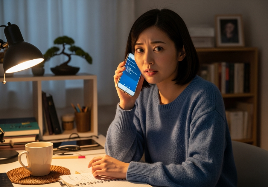 電話占いを初めて利用しようと思ったが、不安が隠せない女性