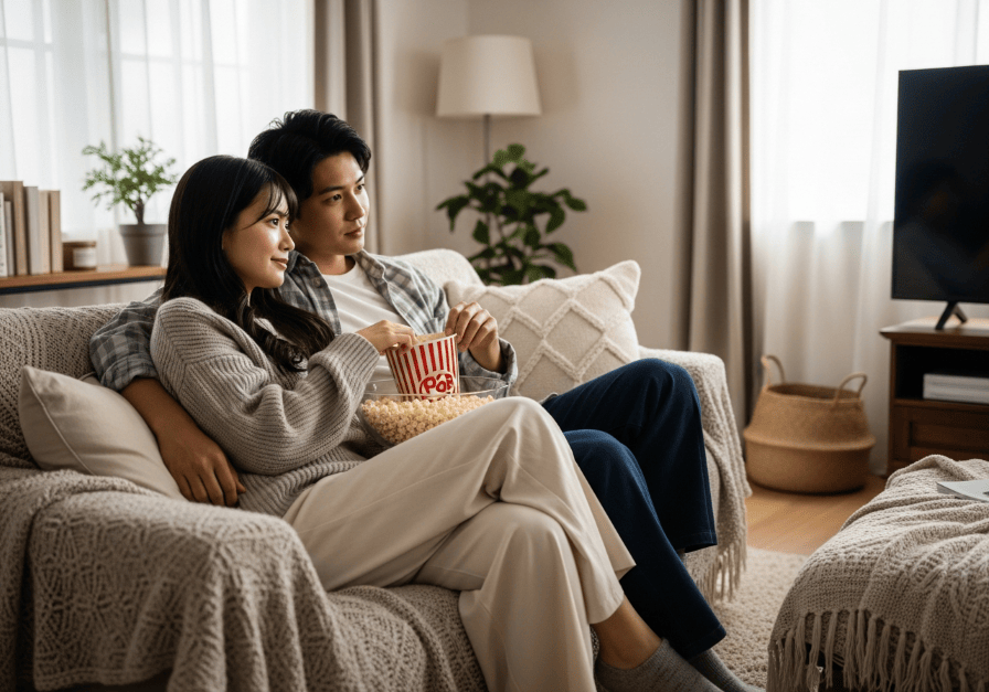 彼氏と家デート中の女性