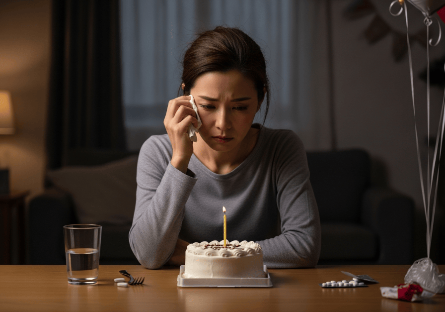 誕生日に体調不良で気落ちしている女性