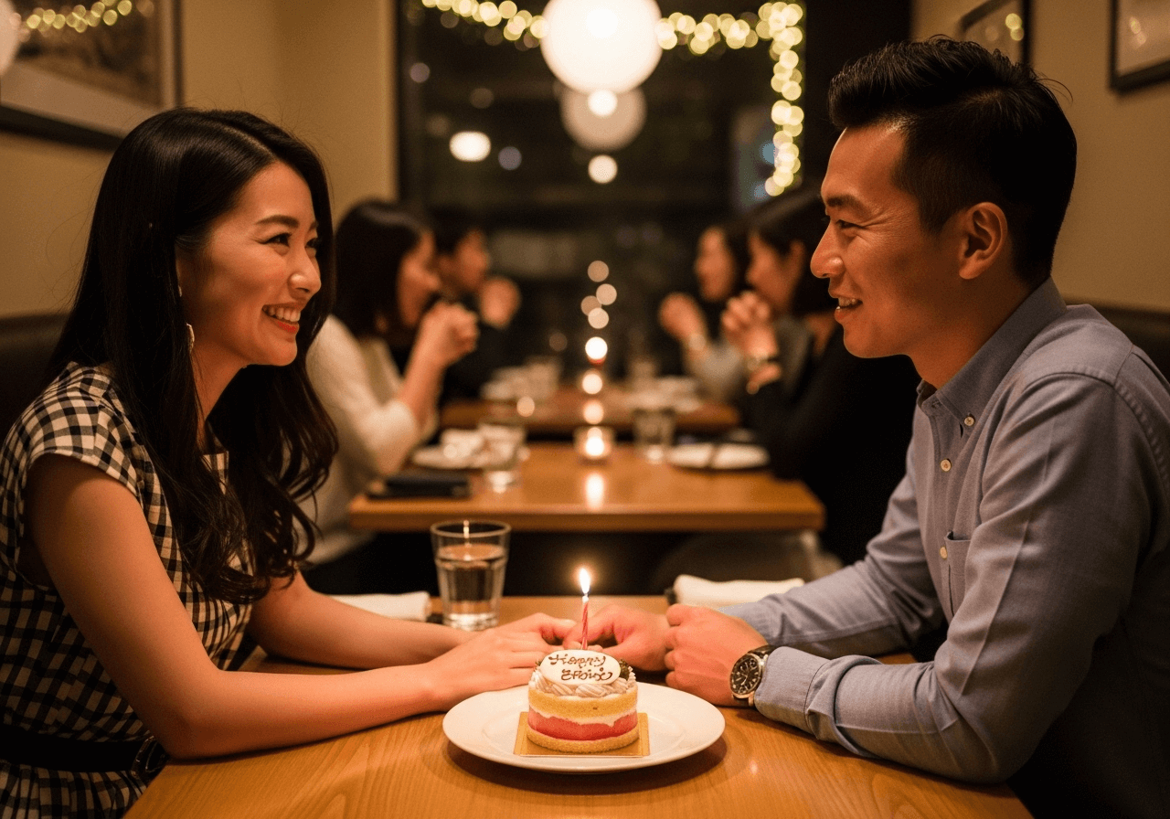 平日に誕生日を祝う社会人カップル