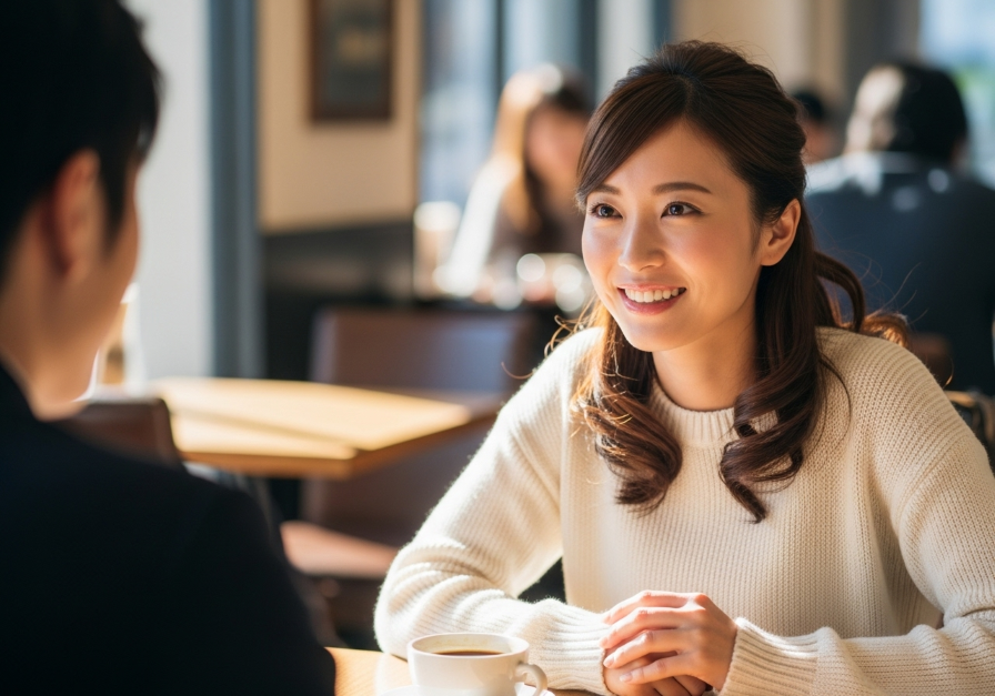 彼氏と会話を楽しむ女性
