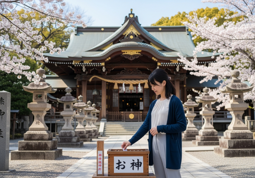 おみくじを引く女性