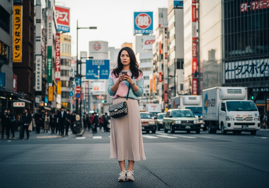 車を持ってない彼氏を待つ日本人女性