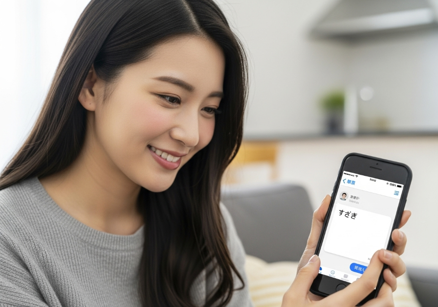 彼氏から突然LINEで好きのメッセ0時が来て喜ぶ女性