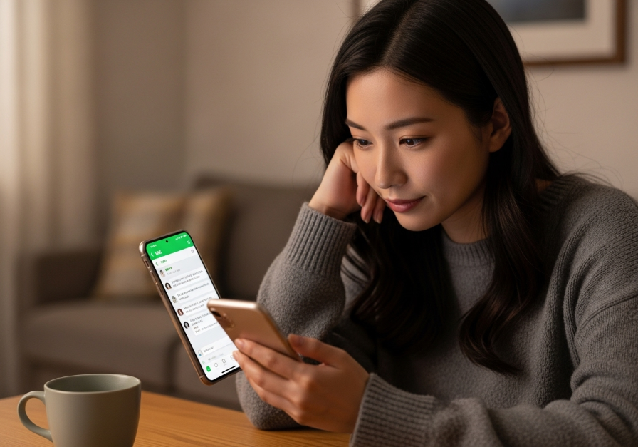 体調不良の彼氏へのLINE返信を考えている女性