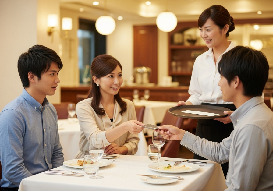 年下の彼氏の分まで奢ってあげてる女性