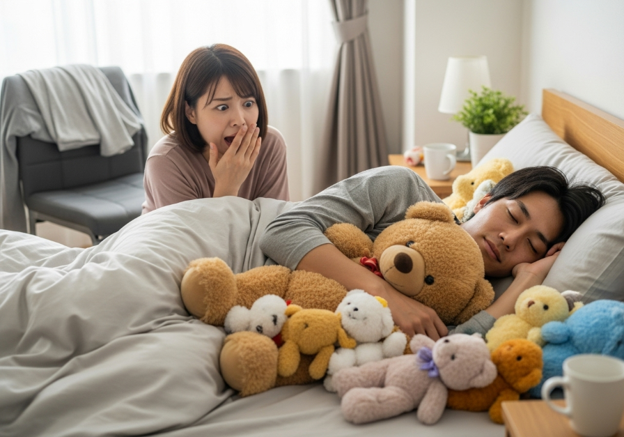 彼氏が縫いぐるを抱いて寝ている事にドン引きしてる女性