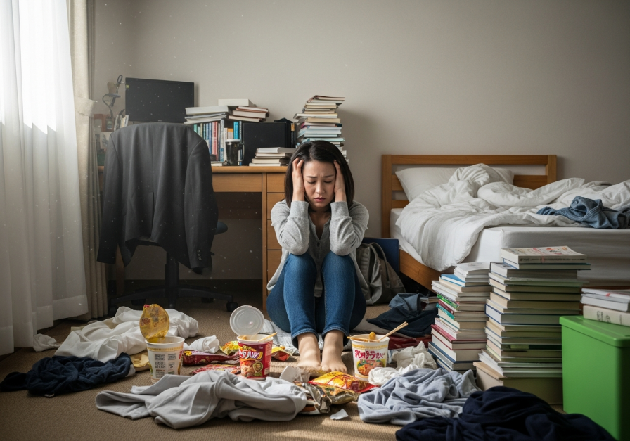 彼氏の部屋が汚くて頭が痛い女性