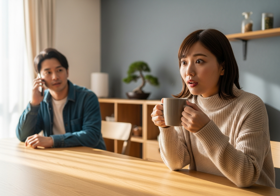 彼氏が電話でママ呼びしているのに驚く女性