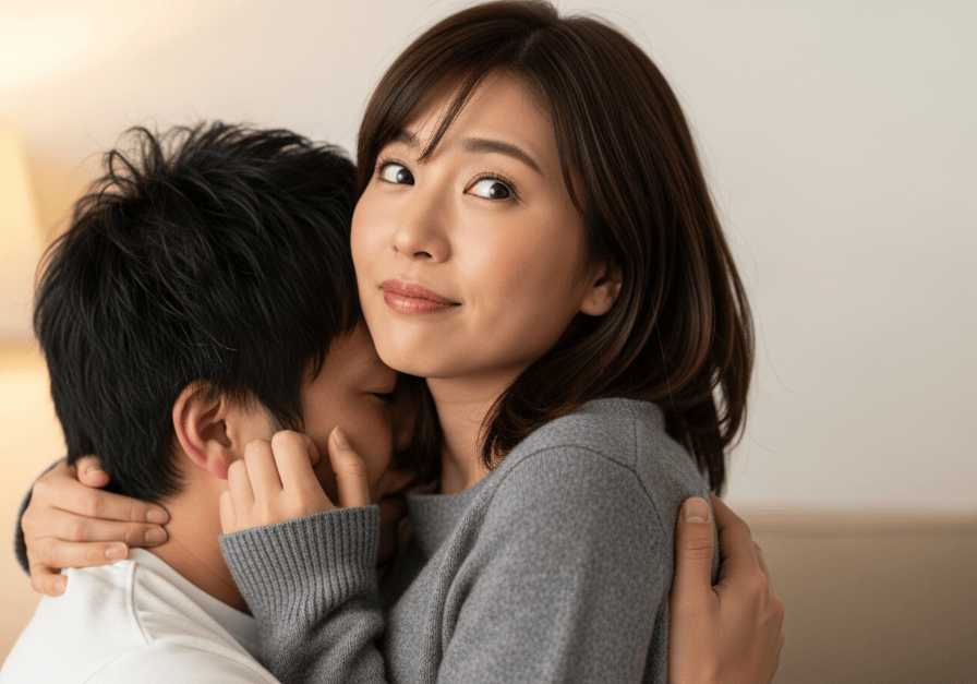 彼が胸に顔をうずめてきて少し驚く女性