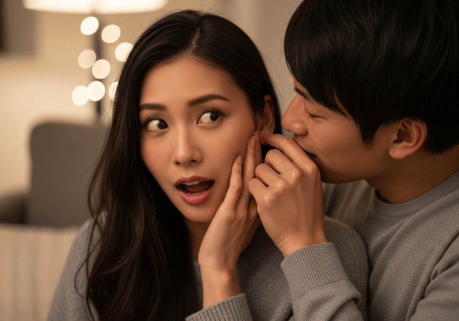 彼氏が耳を噛んできて驚く女性