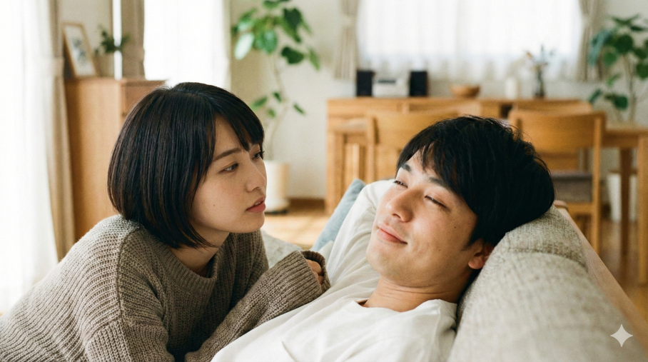 彼氏の目がトロントしてるのを見つめる女性