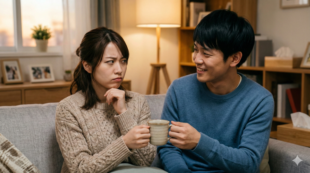 彼氏が急に優しくなって怪訝そうな顔の女性