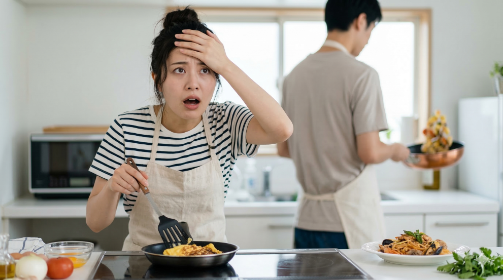 彼が料理が上手すぎてプレッシャーを感じている女性