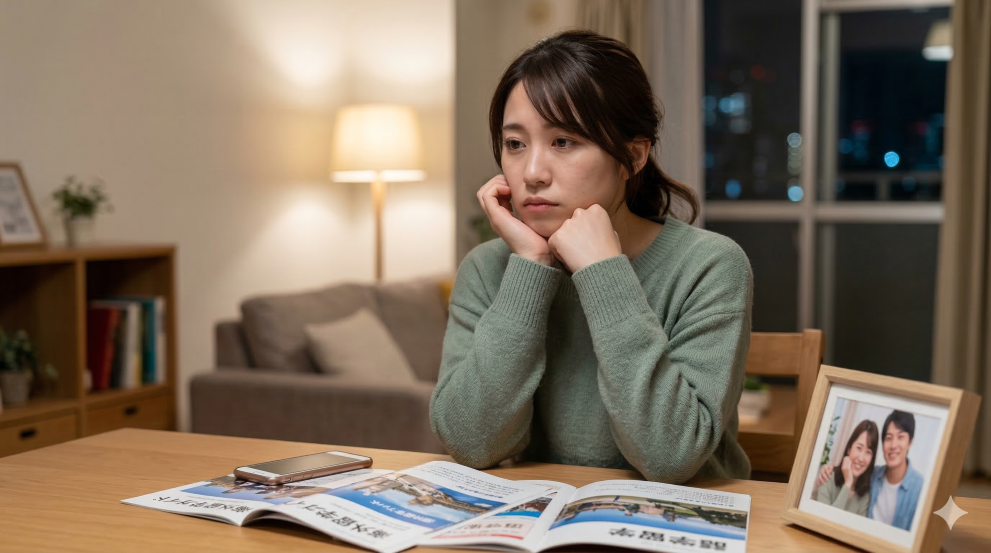 彼氏の留学について行くか悩む女性