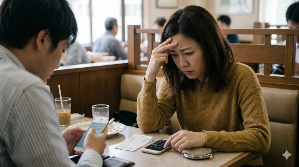 割り勘を強要する彼氏と結婚するか悩む女性