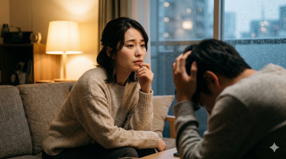 彼氏が弱い所をみせてくる事に心配をかくせない女性