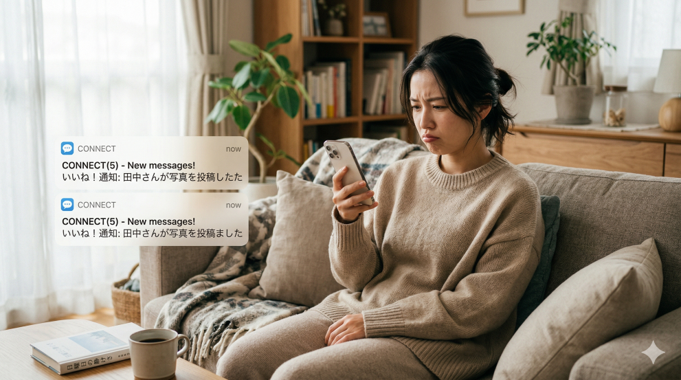 休日にスマホの通知音がなるのが嫌な女性