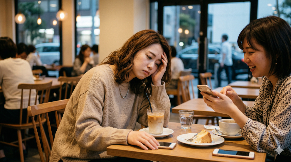 友人と会ってもくつろげない女性