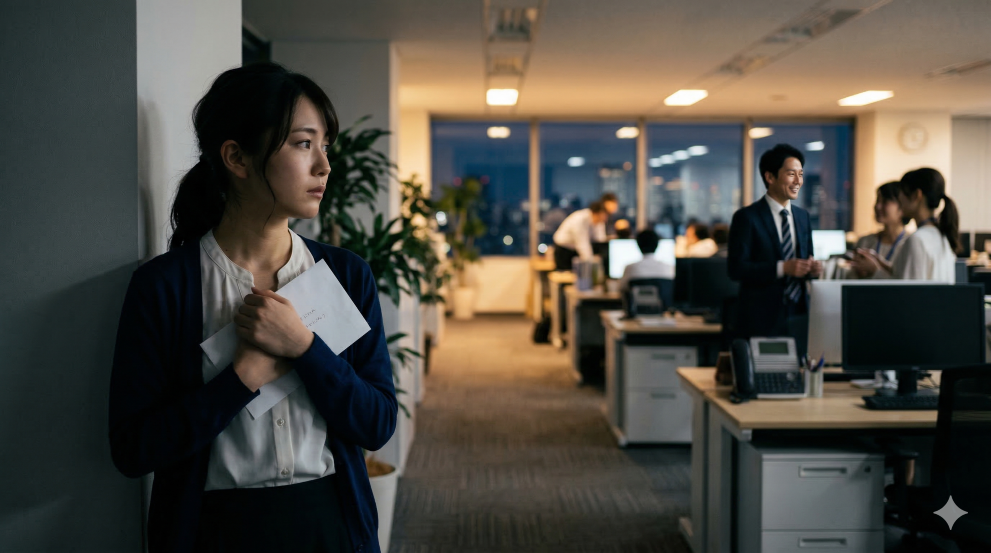 社内で気になっている男性にどうやって手紙を渡すか思案している女性