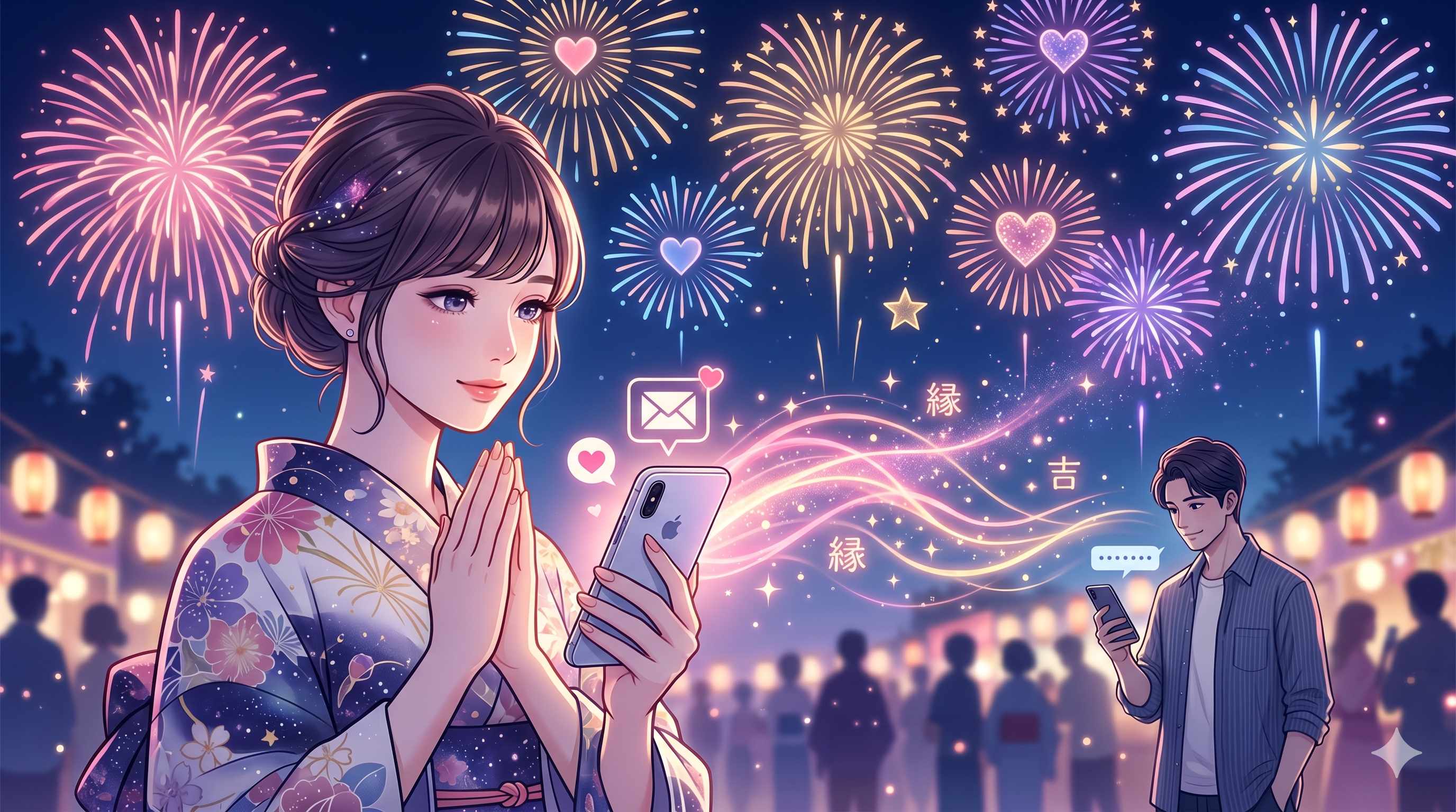花火大会に好きな人から一緒に行こうと連絡がくるようにとおまじないをかける女性