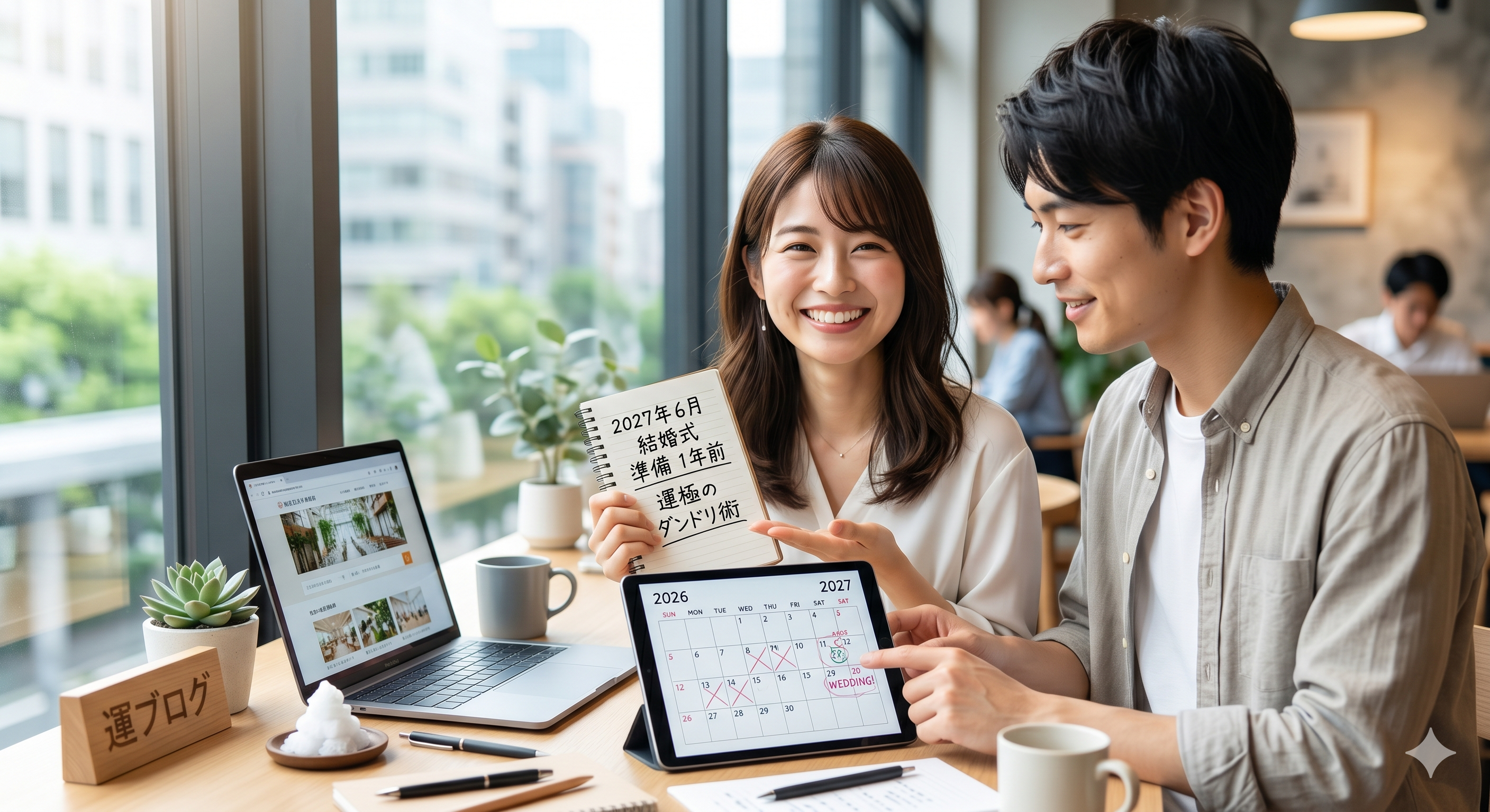 2027年6月に結婚式をあげようと1年前から計画をたててるカップル